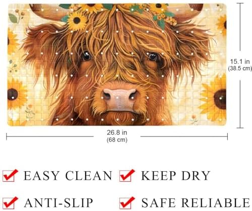 Shower Mat Non Slip, Highland Cow Sunflowers Anti Slip Bath Mat - Image 4
