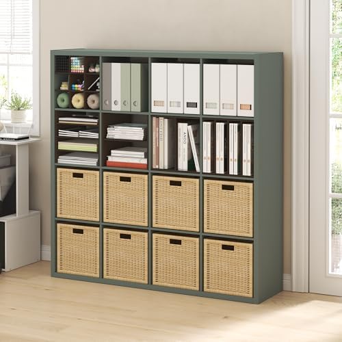 Furinno Cubicle 16-Cube Book Shelf, Extra Thick Frame Bookshelf, Sage Green - Image 2