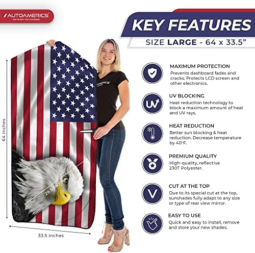 Autoamerics 1-Piece Windshield Sun Shade New American Eagle Flag USA Patriotic - Image 2