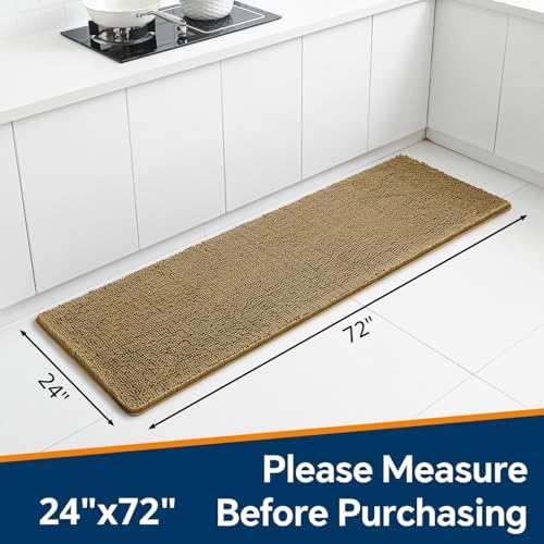 Chenille Bathroom Runner Rug 24"x72" Tan, Plush Bath Mat - Image 2