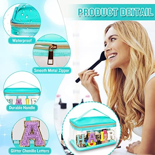 Chenille Letter Clear Makeup Bags Hair Pouch, Preppy Patch Makeup Bag Zipper - Image 3