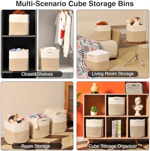 ICERZCZ 11 Inch Cube Storage Bins, Organizer Woven Cotton Rope Square Baskets - Image 4