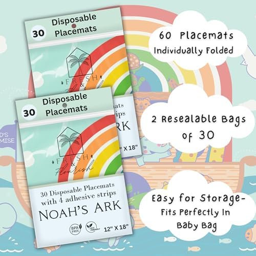 60 Kids Disposable Placemats for Baby | Noah’s Ark Disposable Placemats for - Image 3