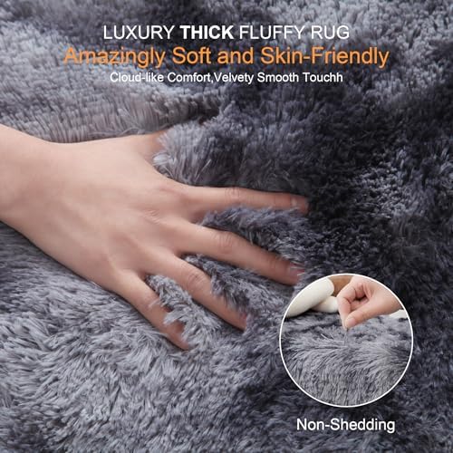 KICHOWUA 5x8 Thick Dark Grey Fluffy Shag Rug - Image 2