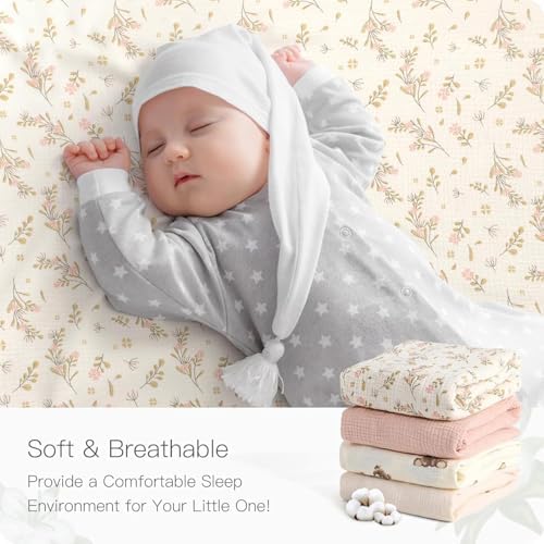 Organic Pack and Play Sheets Fitted 38”x26” 100% Muslin Cotton, Mini Crib - Image 3