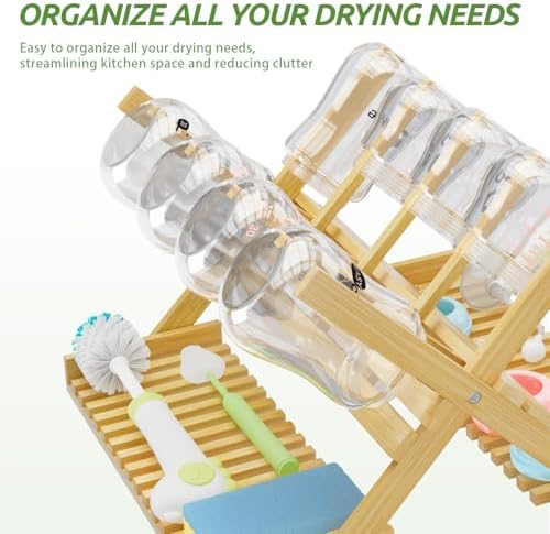 Baby Bottle Drying Rack Foldable Vertical Bamboo Organizer - Image 3