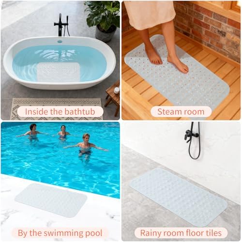 Anti-Slip Bathtub Shower Mat 28×15 Inch Clear White - Image 6