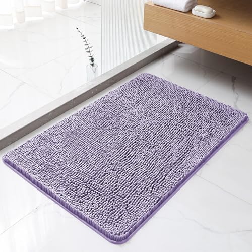 Chenille Bathroom Rug 24"x36" Lavender, Non-Slip Plush Bath Mat by Kildoss