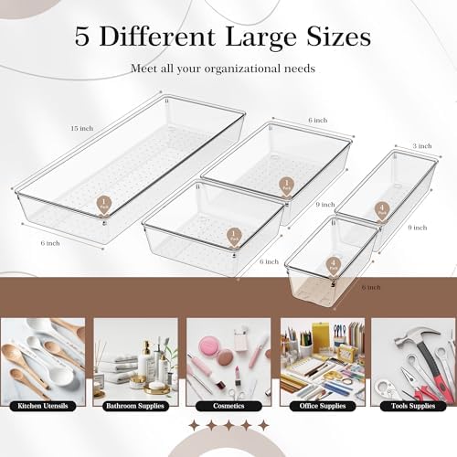 Criusia 11 PCS Clear Plastic Drawer Organizer Set - Image 2