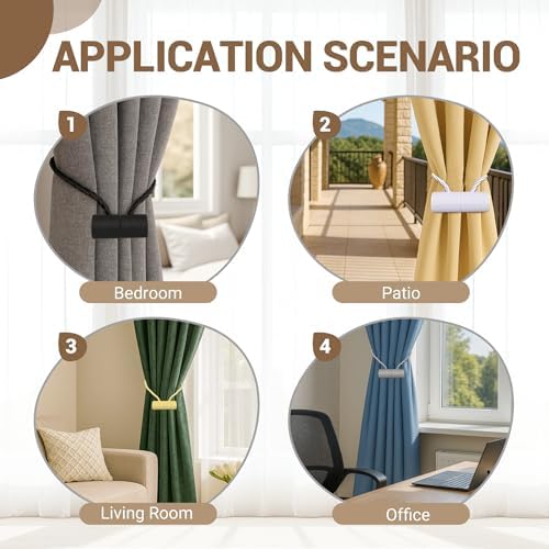 Hion Magnetic Curtain Tiebacks Black 6pcs, Curtain Holdbacks Hooks Holders - Image 4