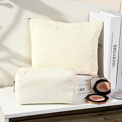 SOIDRAM 2 Pieces Corduroy Makeup Bag Large Corduroy Cosmetic Bag Capacity - Image 6