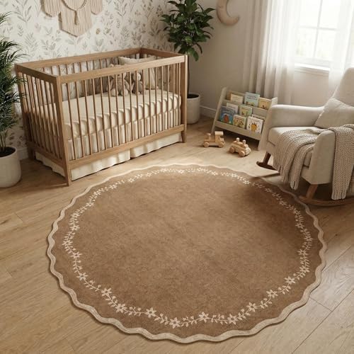 GarveeHome Round Area Rug 5ft Scalloped Washable Circle Rug by GarveeHome
