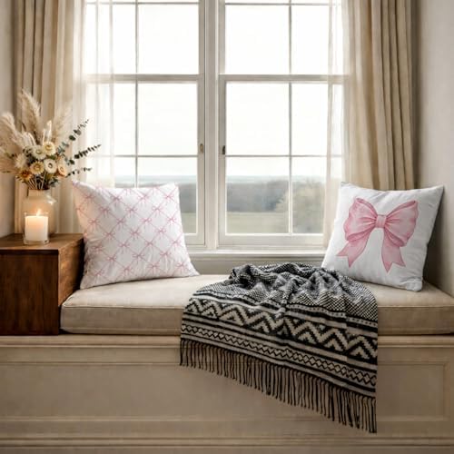Coquette Pink Bow Pillow Covers 18x18, Coquette Room Decor, Preppy Chic Pink - Image 6