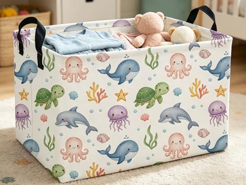 Rectangle Kids Baskets Ocean Basket Cute Storage Bin Fish Box - Image 6