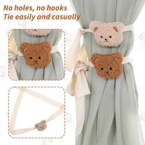 Ymapinc 4Pcs Bear Nursery Curtain Ties, Bedroom Window Decor - Image 3