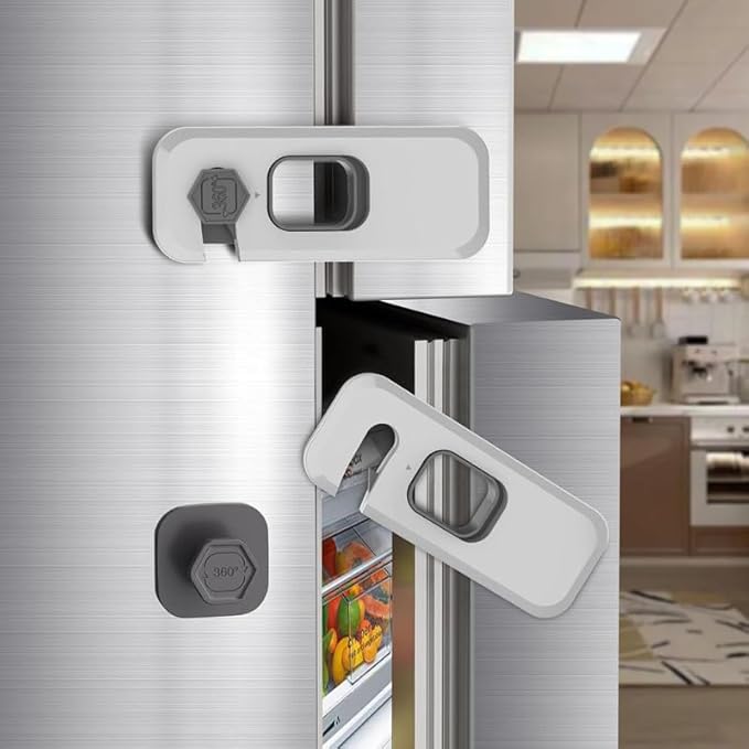 2x Child Kid Lock Fridge, Freezer, Cabinet Catch Baby Safety Lock Door Safe (Green)