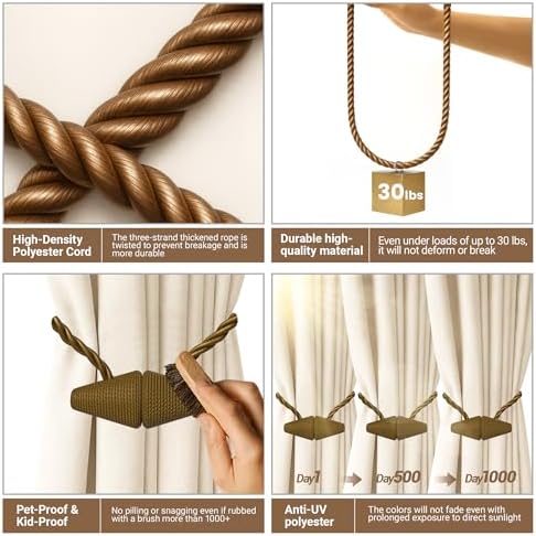 Hion Magnetic Curtain Tiebacks Dark Brown 2pcs, Curtain Holdbacks Hooks - Image 4