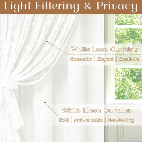 ASPMIZ White Kitchen Curtains 36 Inch Double Layer Kitchen Window Curtains - Image 2