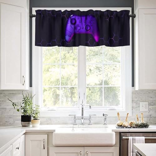 Game Valance Curtains Purple Geometric Honeycomb Abstract Game Consoles Print - Image 6