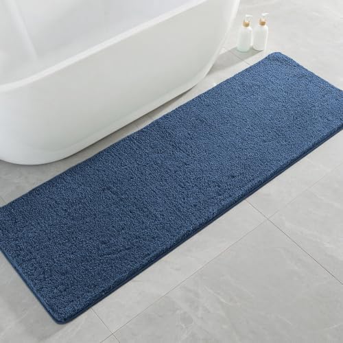 Polyester Bathroom Runner Rug 24"x72" Navy Blue, Soft Bath Mat by Kildoss