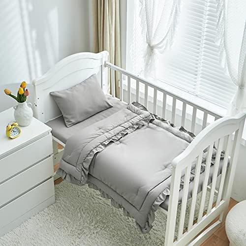 3 Pieces Crib Bedding Set Baby Ruffle Quilted Comforter - Image 2