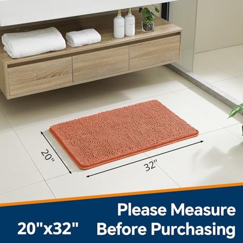 Chenille Bathroom Rug 20"x32" Coral, Non-Slip Plush Bath Mat - Image 2