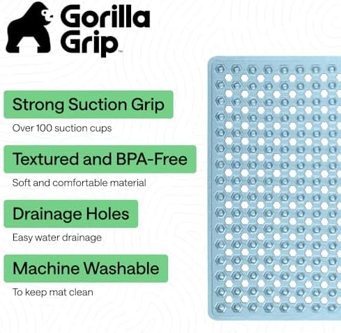 GORILLA GRIP Square Shower Stall Mat, Bathtub Floor Mat, 21x21 Blue - Image 2