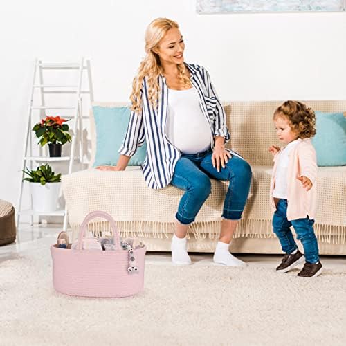 XUANGUO Pink Cotton Rope Baby Diaper Caddy Organizer Basket - Image 6