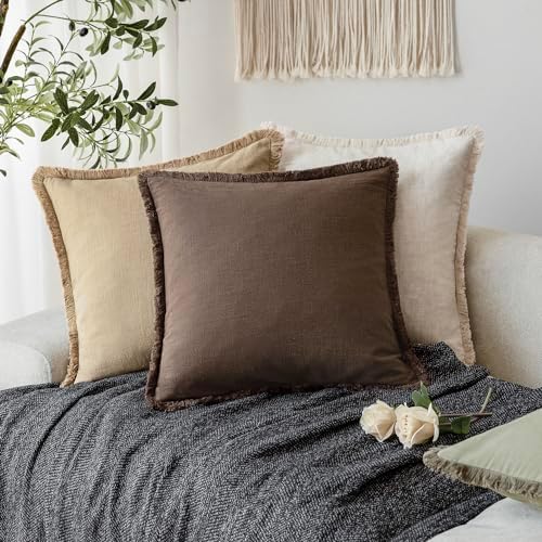 Foindtower Decorative Linen Fringe Throw Pillow Covers 24×24 Reddish Brown - Image 5