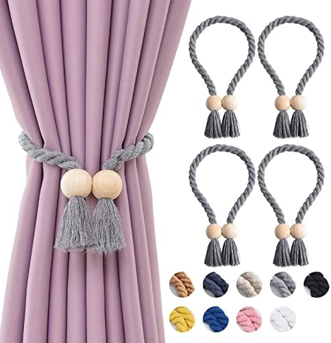 NICEEC 4 Pack Wooden Ball Magnetic Curtain Tiebacks Boho Home Decor Drape Tie by NICEEC