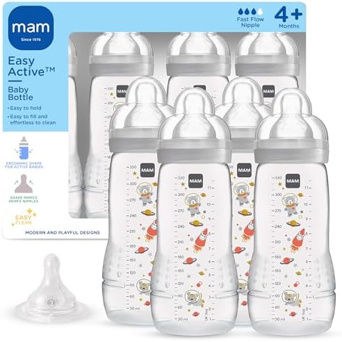 MAM 11oz Active Natural Flow Active Anti-Colic Baby Bottle, 4+ Mths, 4 Pack by MAMBabyUSA