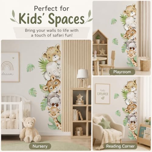 55.1 x 15.7 Inch Watercolor Jungle Animal Wall Decals Forest Animal Wall - Image 5