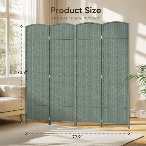 JOSTYLE Rattan Room Divider, 4-Panel Folding Privacy Screen 6ft. Extra Wide - Image 2