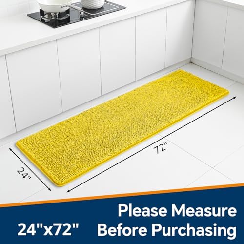 Chenille Bathroom Runner Rug 24"x72" Yellow, Plush Bath Mat - Image 2