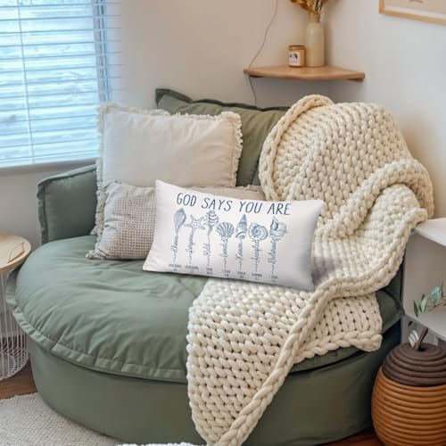 Blue Beach Ocean Christian 12x20 Pillow Cover, Christian Home Decor, God Says - Image 5
