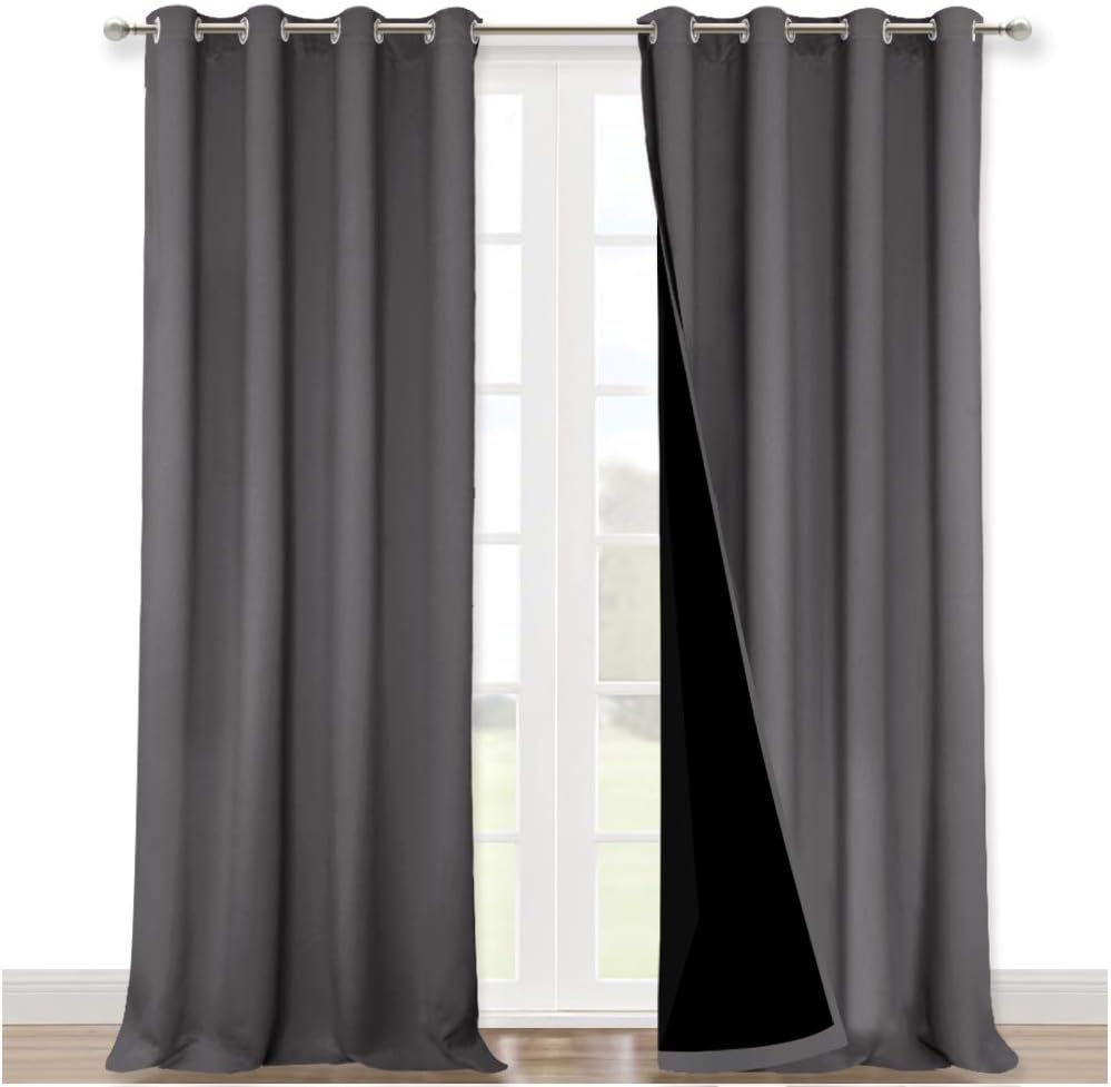 NICETOWN 100% Blackout Blinds, Set of 2, 52 inches x 102 inches, Laundry Room Decor Window Treatment Curtains for Large Patio Sliding Door, Thermal Insulated Grey Curtains for Bedroom