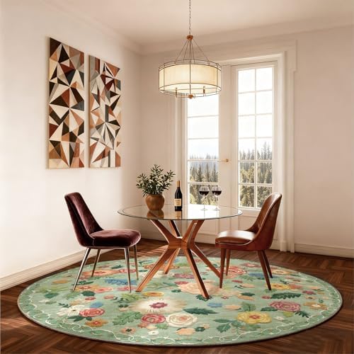 4ft Washable Round Rugs for Bedroom: Circle Living Room Rug Vintage Non Slip - Image 4