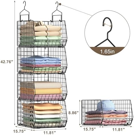 4" Extra Deeper Hanging Closet Organizers and Storage, 4 Tier Foldable Wire - Image 3