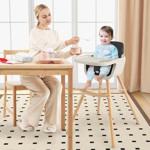 HONEY JOY Baby High Chair, 6-in-1 Eat & Grow Wooden Highchair/Toddler Chair - Image 6