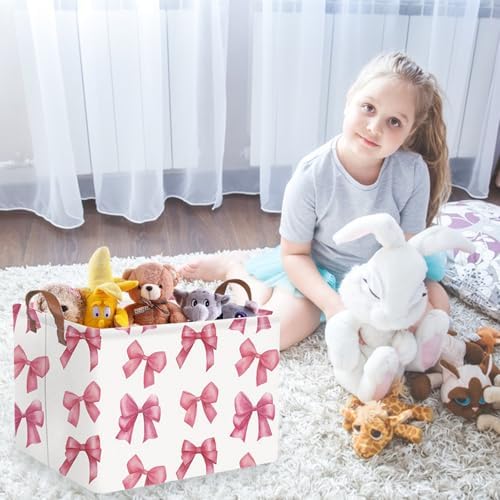 Rectangular Pink Girls basket, Delicate pink bow girls nursery laundry basket - Image 4