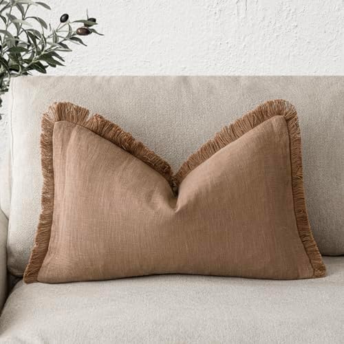 Foindtower Decorative Linen Fringe Lumbar Throw Pillow Covers Cozy Boho by Foindtower