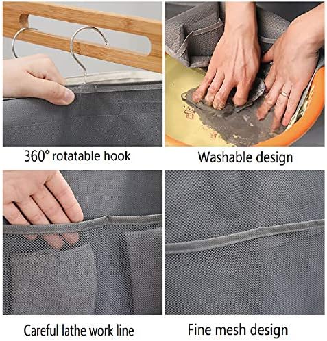 Closet Hanging Organizer with Mesh Pockets & Rotating Metal Hanger, Dual Sided - Image 3