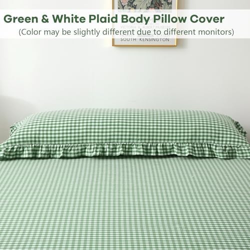 Green White Gingham Ruffle Body Pillow Cover 20"x54" - Image 2