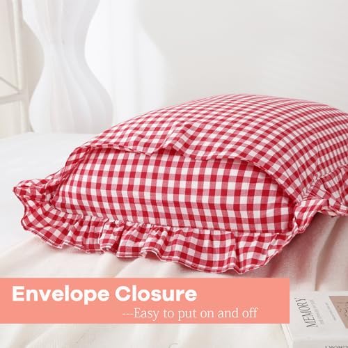 2 Pack Red White Gingham Euro Shams Pillow Covers 26''x26'' - Image 6