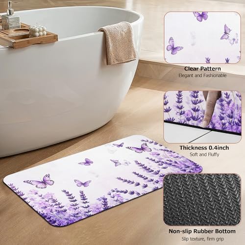 Diatomaceous Earth Bath Mat, Lavender Butterfly Bath Rugs - Image 4