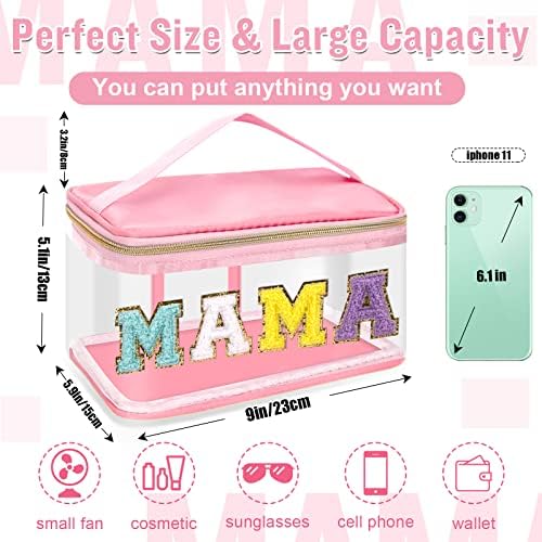 Chenille Letter Clear Makeup Bags Mama Pouch, Preppy Patch Makeup Bag Zipper - Image 2