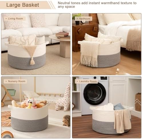 OIAHOMY 115L Extra Large Blanket Basket Living Room Laundry Basket Grey - Image 5