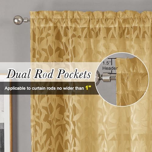 Lecloud Leia Dark Gold Semi Sheer Curtains 45 Inch Length 2 Panels, Balance - Image 2