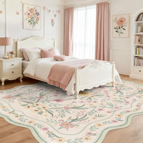 Scalloped Floral Rug 8x10, Sage Green Washable Large Area Rug - Image 2