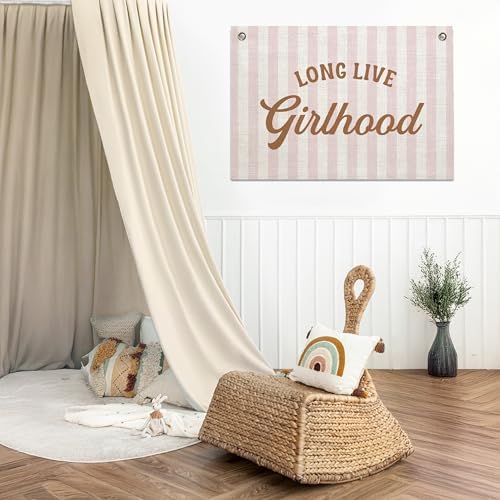 Long Live Girlhood Banner – Girl Room Decor Linen Banner Hanging Flag Retro Pink - Image 3